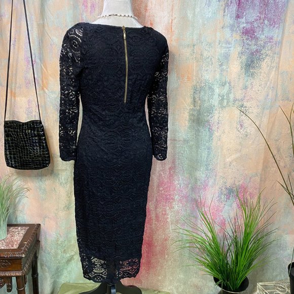 πLiz Claiborne Beautiful Midi Lace Dress with long Lace Sleeves - Picture 6 of 13